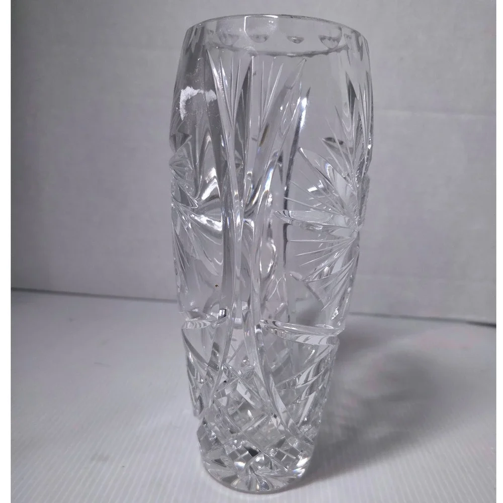 Vintage Bohemia Czech Lead Crystal Vase Pinwheel Starburst Cut Glass